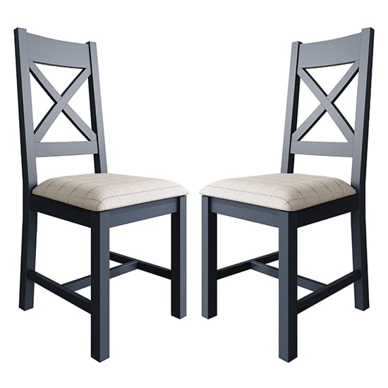 Read more about Hants blue cross back dining chairs with natural seat in pair