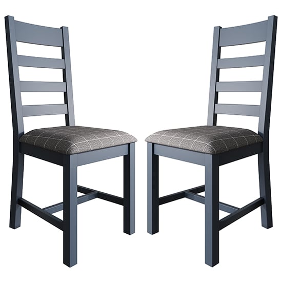 Hants Blue Slatted Dining Chair With Grey Seat In Pair