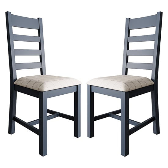 Hants Blue Slatted Dining Chair With Natural Seat In Pair