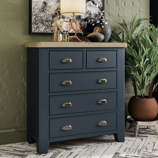 Product photograph of Hants Wooden Chest Of 5 Drawers In Blue from Furniture in Fashion