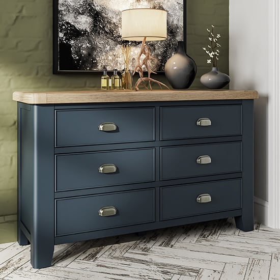 Product photograph of Hants Wooden Chest Of 6 Drawers In Blue from Furniture in Fashion