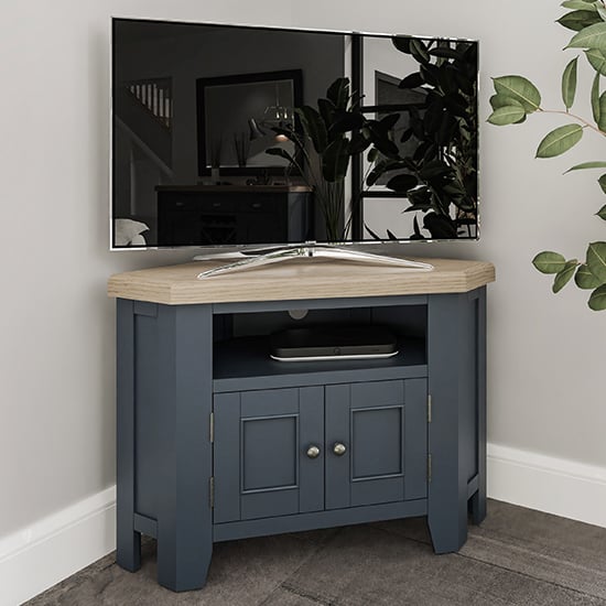 Photo of Hants corner wooden 2 doors and shelf tv stand in blue