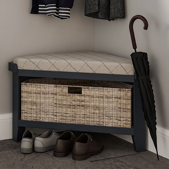 Read more about Hants corner wooden hallway seating bench in blue