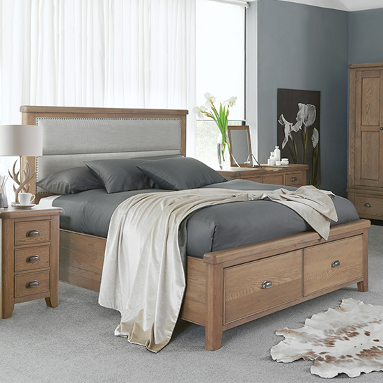 Hants Fabric Headboard Double Bed With Drawers In Smoked Oak Furniture in Fashion