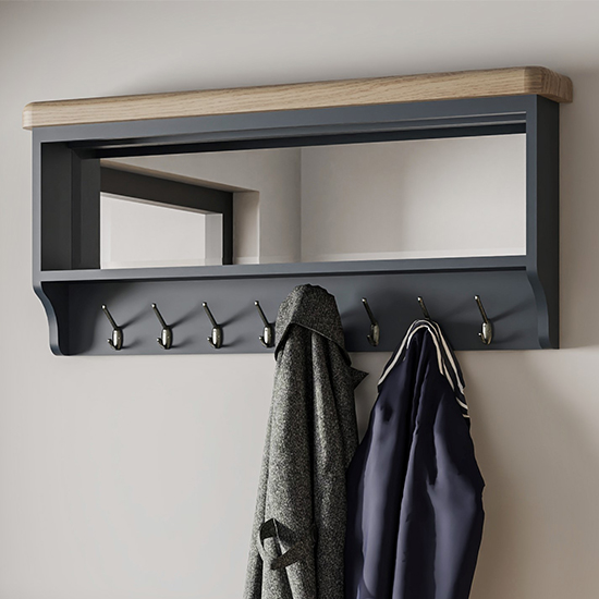 Hants Wooden Hallway Coat Rack And Mirror In Blue