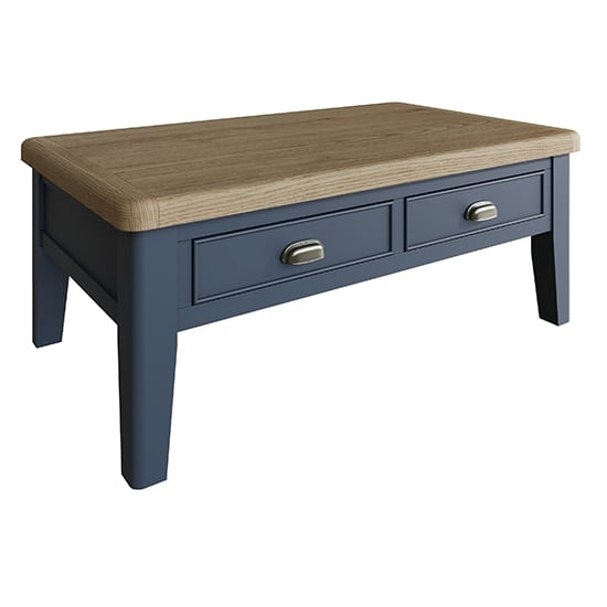 Product photograph of Hants Large Wooden 2 Drawers Coffee Table In Blue from Furniture in Fashion