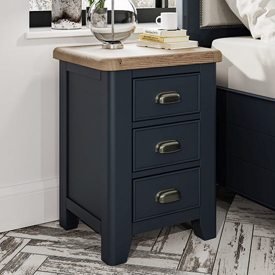 Product photograph of Hants Large Wooden 3 Drawers Bedside Cabinet In Blue from Furniture in Fashion