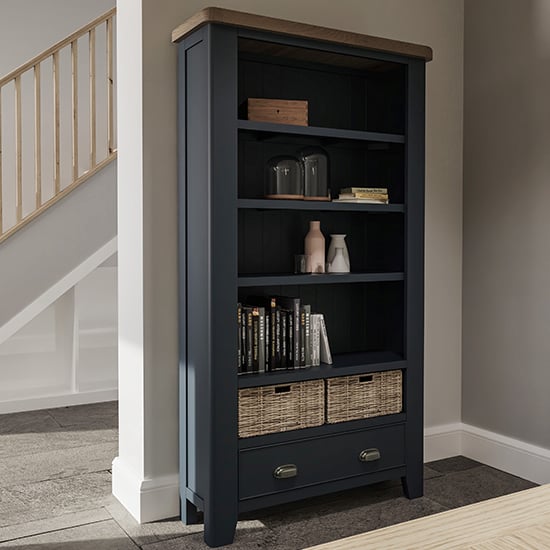 View Hants large wooden bookcase in blue