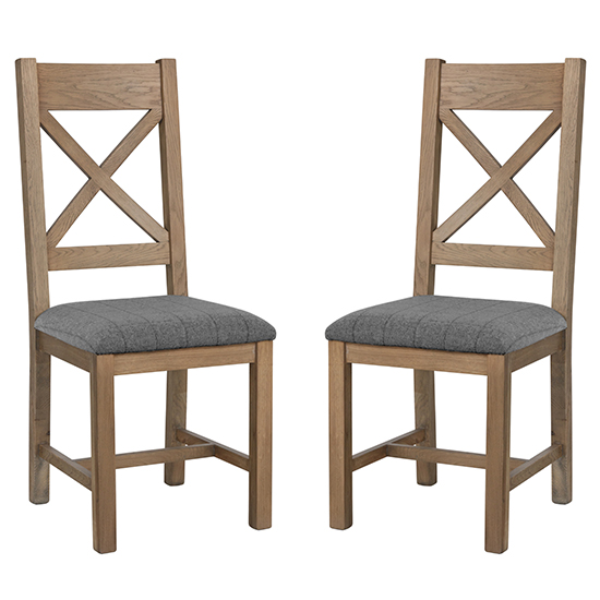 Hants Oak Cross Back Dining Chairs With Grey Seat In Pair Furniture