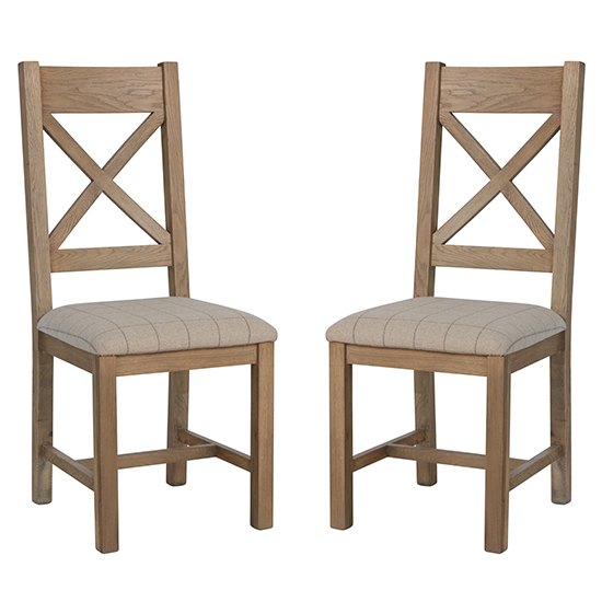 Read more about Hants oak cross back dining chairs with natural seat in pair