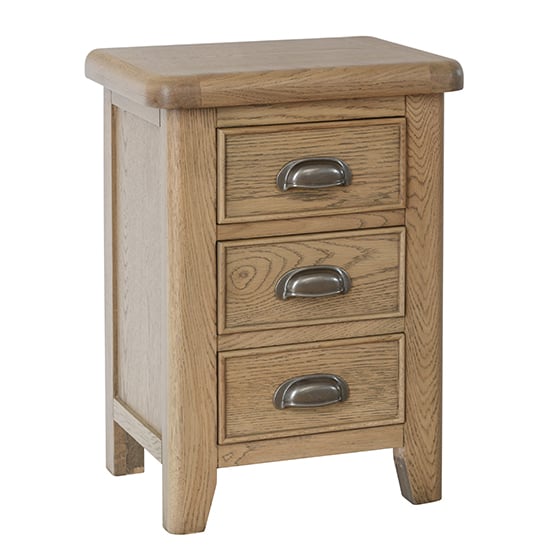 Product photograph of Hants Small Wooden 3 Drawers Bedside Cabinet In Smoked Oak from Furniture in Fashion