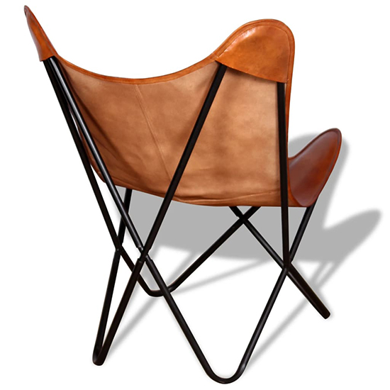 Harald Real Leather Butterfly Chair In Brown With Metal Frame