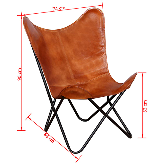 Harald Real Leather Butterfly Chair In Brown With Metal Frame