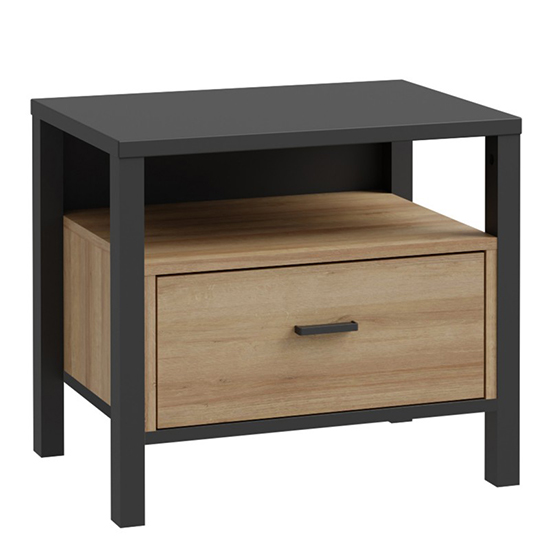 Harbor Wooden Bedside Cabinet With 1 Drawer In Matt Black And Oak