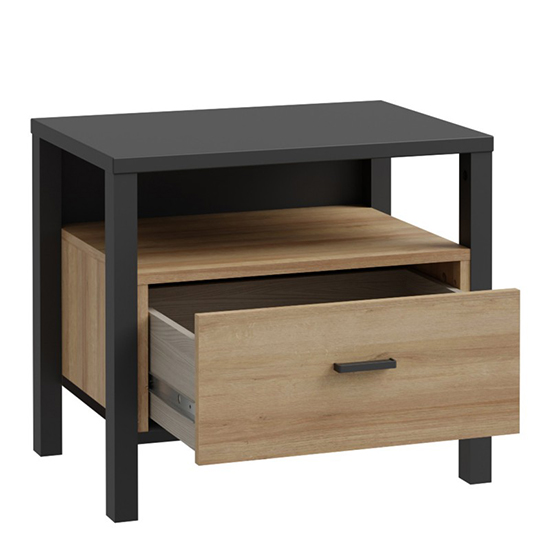 Harbor Wooden Bedside Cabinet With 1 Drawer In Matt Black And Oak