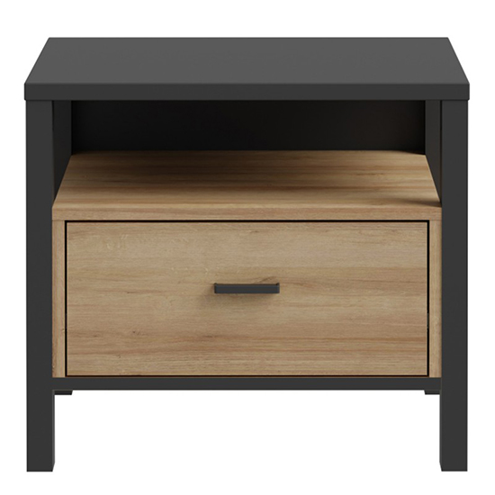 Harbor Wooden Bedside Cabinet With 1 Drawer In Matt Black And Oak