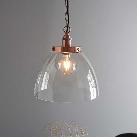 Product photograph of Harbor Clear Glass Shade Ceiling Pendant Light In Aged Copper from Furniture in Fashion