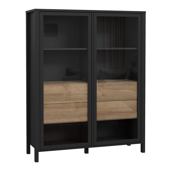 Harbor Wooden Display Cabinet With 2 Doors In Matt Black And Oak