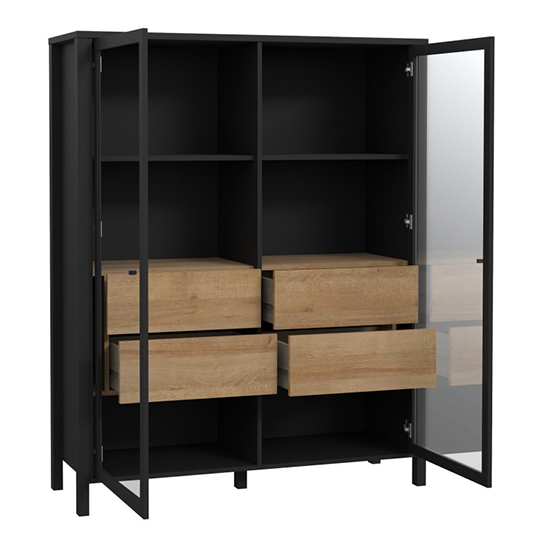 Harbor Wooden Display Cabinet With 2 Doors In Matt Black And Oak