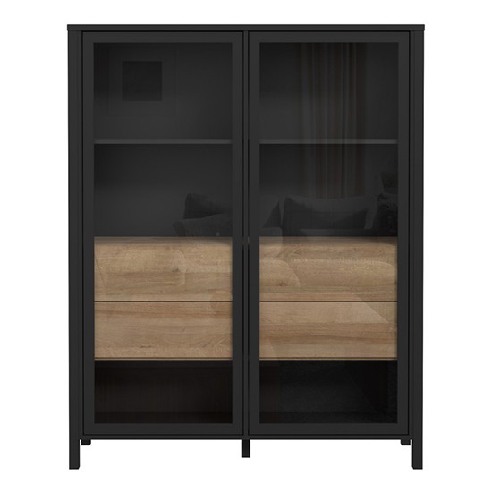 Harbor Wooden Display Cabinet With 2 Doors In Matt Black And Oak
