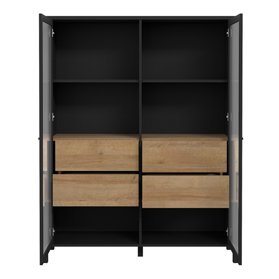 Harbor Wooden Display Cabinet With 2 Doors In Matt Black And Oak
