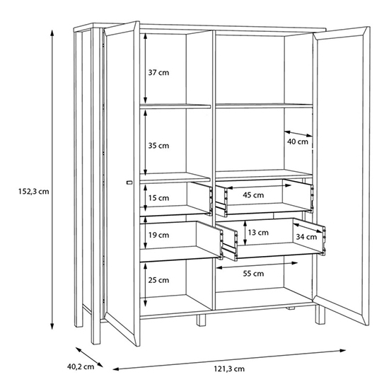 Harbor Wooden Display Cabinet With 2 Doors In Matt Black And Oak