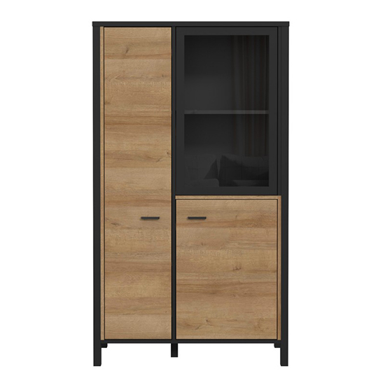 Harbor Wooden Display Cabinet With 3 Doors In Matt Black Oak