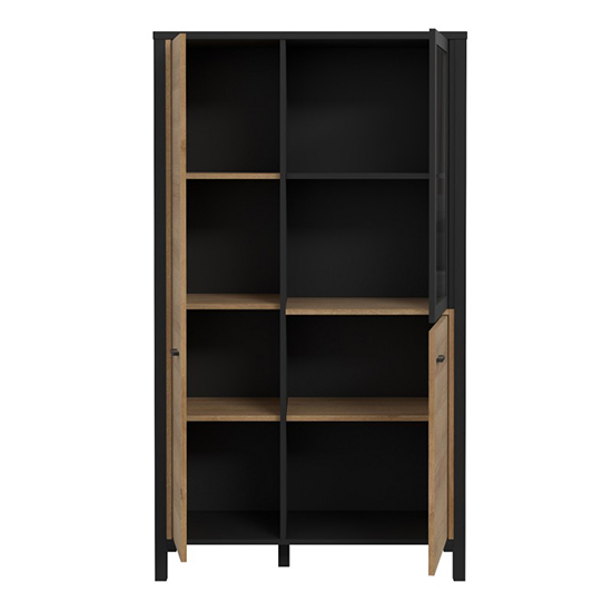 Harbor Wooden Display Cabinet With 3 Doors In Matt Black Oak