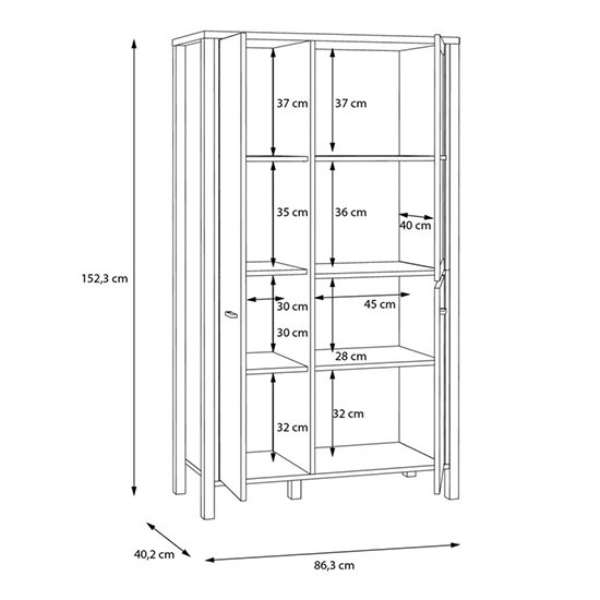 Harbor Wooden Display Cabinet With 3 Doors In Matt Black Oak