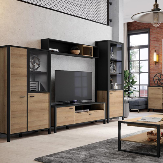 Harbor Wooden Display Cabinet With 3 Doors In Matt Black Oak