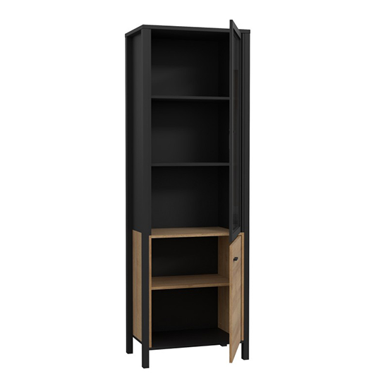 Harbor Wooden Display Cabinet With 1 Glass Door In Matt Black Oak