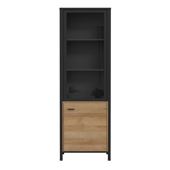 Harbor Wooden Display Cabinet With 1 Glass Door In Matt Black Oak