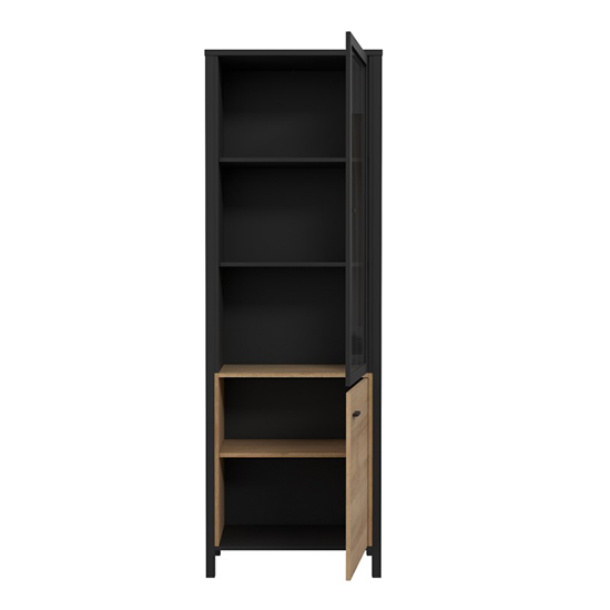 Harbor Wooden Display Cabinet With 1 Glass Door In Matt Black Oak