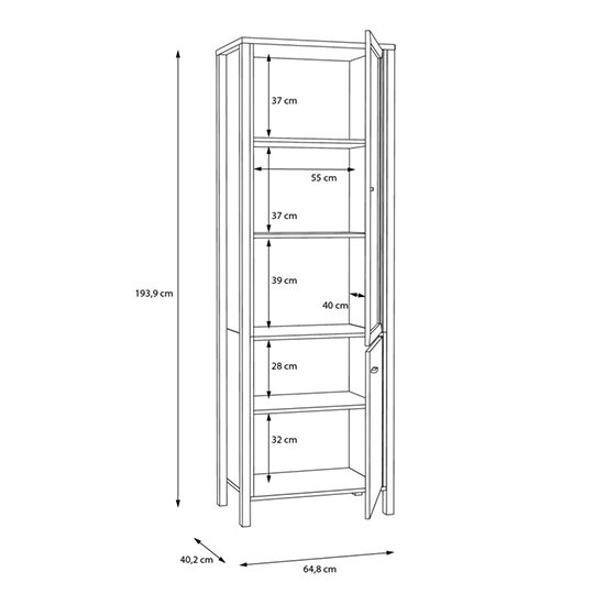 Harbor Wooden Display Cabinet With 1 Glass Door In Matt Black Oak