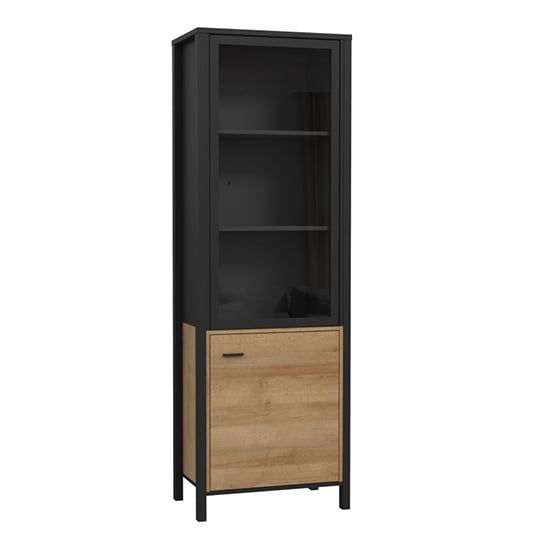 Product photograph of Harbor Display Cabinet Wide In Matt Black And Riviera Oak from Furniture in Fashion
