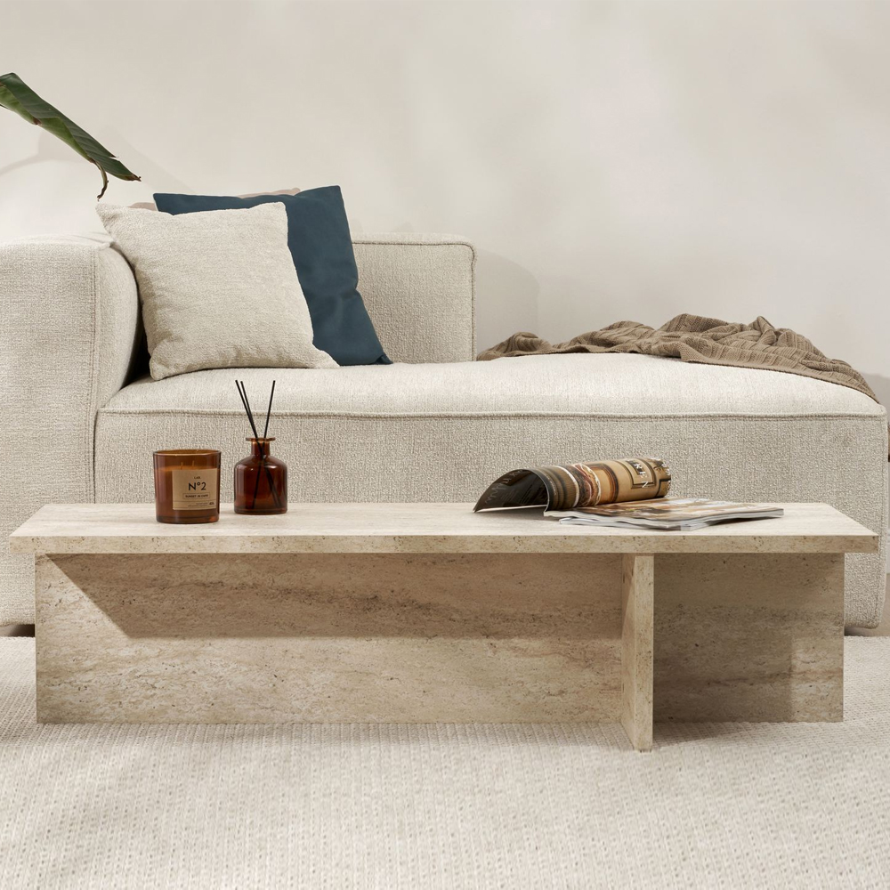 Harbor Rectangular Wooden Coffee Table in Travertine Marble Effect
