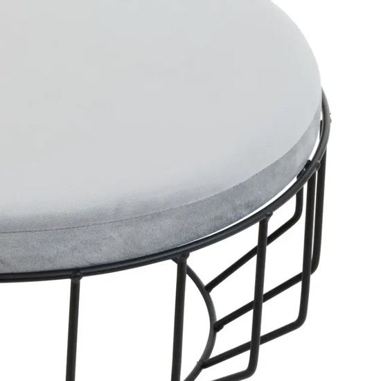 Harbor Round Velvet Seat Stool With Black Metal Caged Base