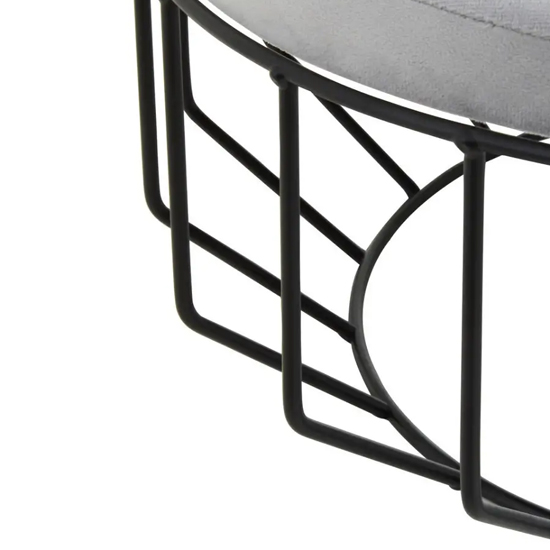 Harbor Round Velvet Seat Stool With Black Metal Caged Base