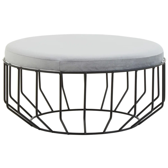 Harbor Round Velvet Seat Stool With Black Metal Caged Base