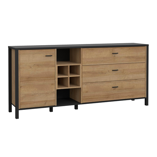 Harbor Wooden Sideboard With 3 Drawers In Matt Black And Oak
