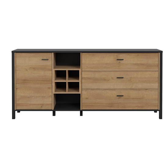 Harbor Wooden Sideboard With 3 Drawers In Matt Black And Oak