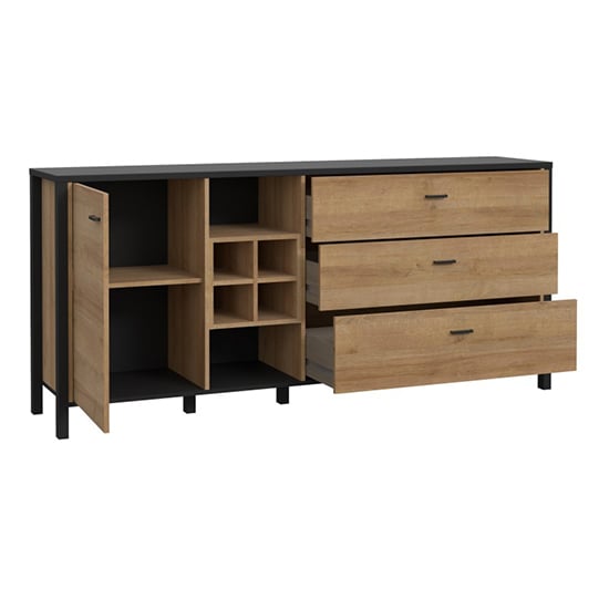 Harbor Wooden Sideboard With 3 Drawers In Matt Black And Oak