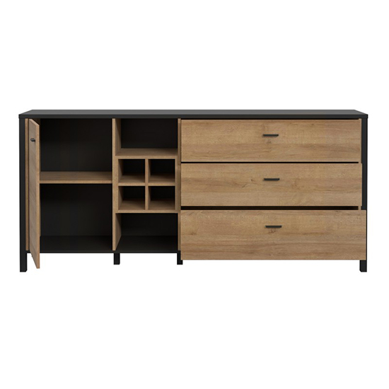 Harbor Wooden Sideboard With 3 Drawers In Matt Black And Oak