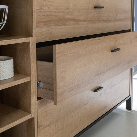 Harbor Wooden Sideboard With 3 Drawers In Matt Black And Oak
