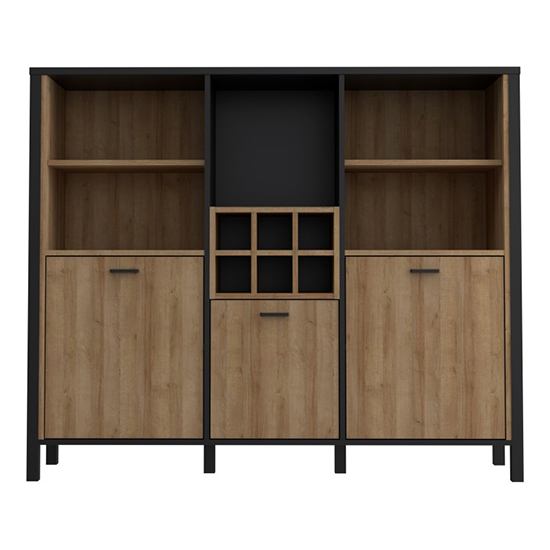 Harbor Wooden Shelving Unit With 3 Doors In Matt Black And Oak