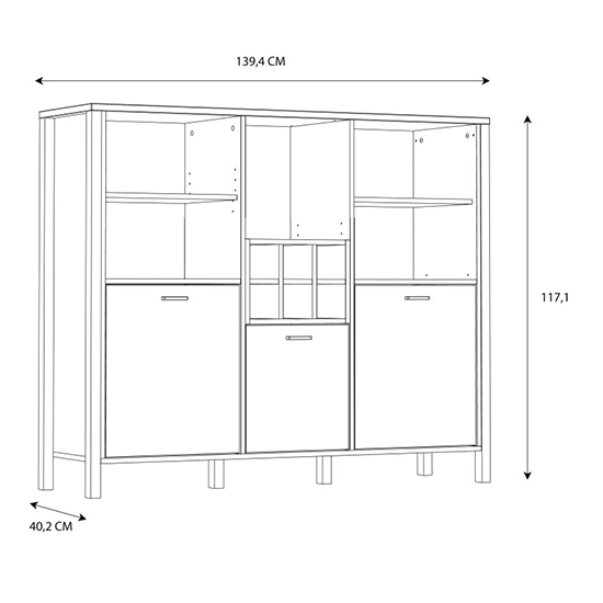 Harbor Wooden Shelving Unit With 3 Doors In Matt Black And Oak