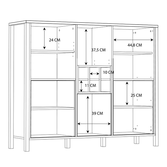 Harbor Wooden Shelving Unit With 3 Doors In Matt Black And Oak