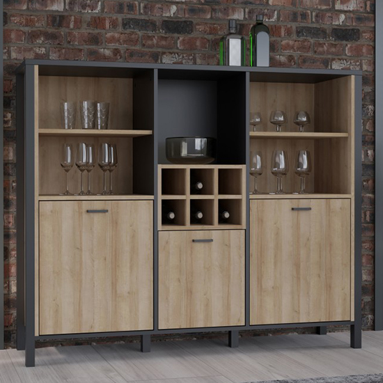 Product photograph of Harbor Storage Cabinet 3 Doors In Matt Black And Riviera Oak from Furniture in Fashion