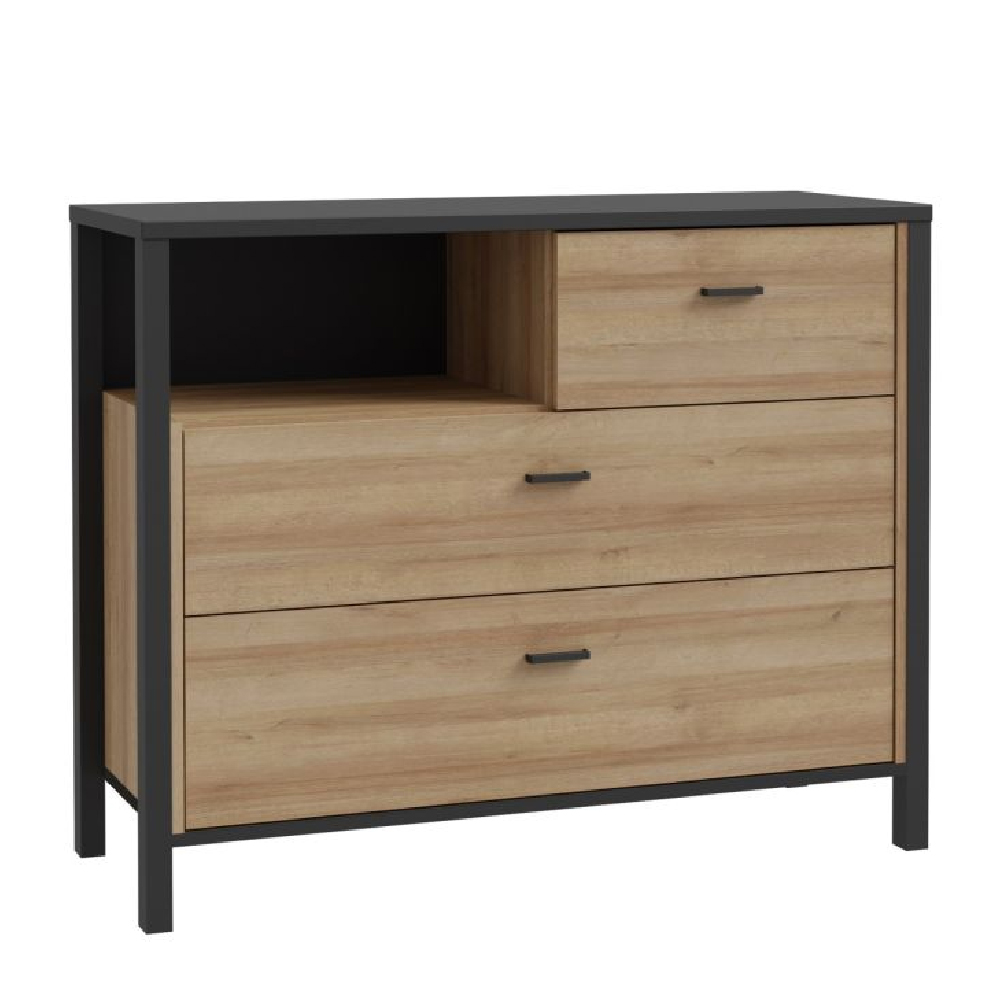 Harbor Wooden Chest Of 3 Drawers In Matt Black And Oak