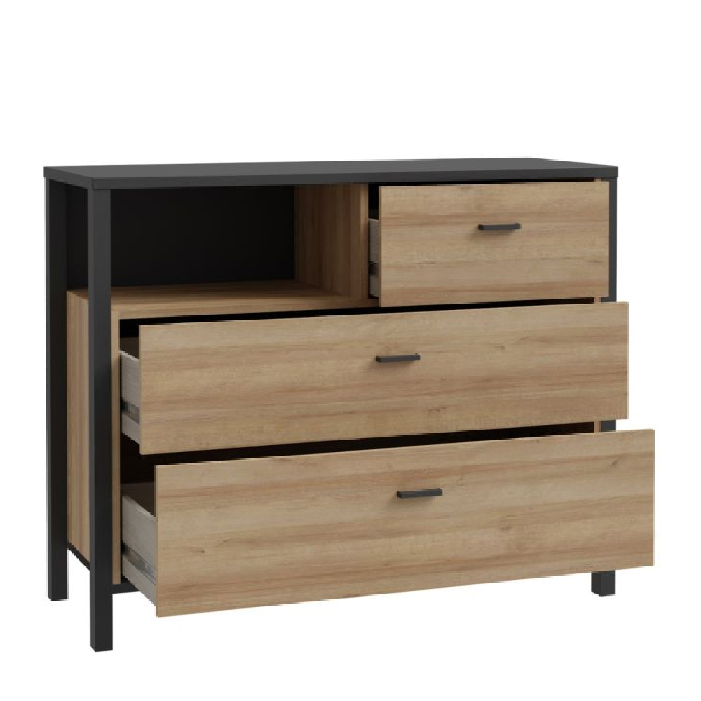 Harbor Wooden Chest Of 3 Drawers In Matt Black And Oak